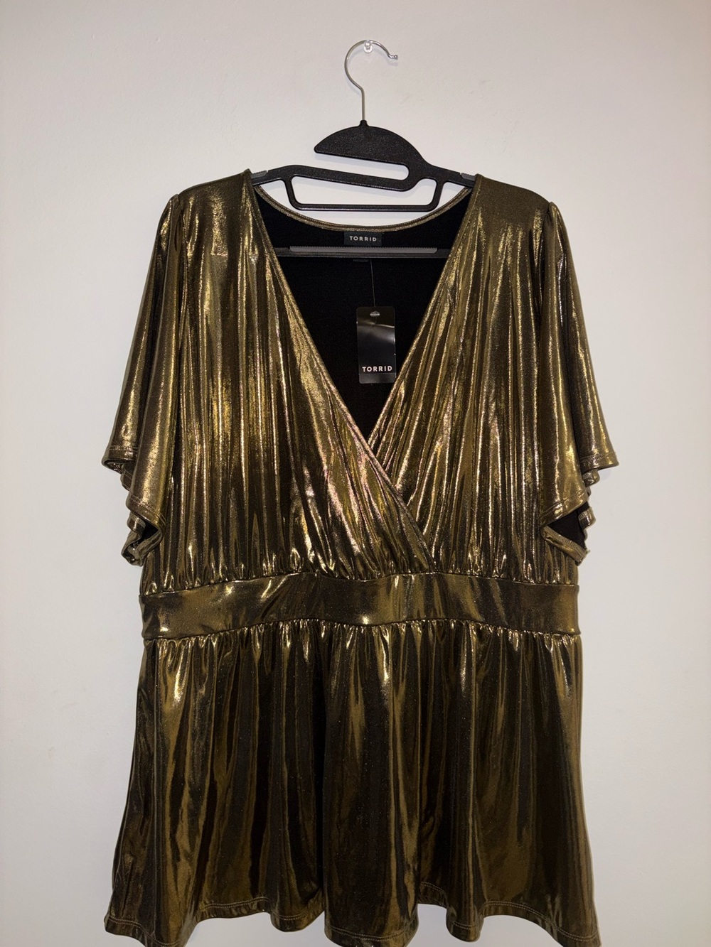 Torrid Metallic Gold Flutter-Sleeve Wrap Top